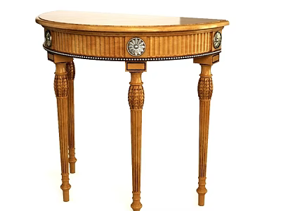 Elegant Half Moon Wooden Side Table With Carved Legs And Decorative Medallions 3d model