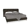 Modern Double Bed with Tufted Dark Headboard Gray Comforter and White Pillows 3d model