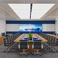 Sleek Modern Blue And White Reception Desk In Spacious Corporate Office Lobby With Brand Wall