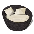 Stylish Dark Brown Wicker Round Single Sofa With Comfortable Cream Cushions 3d model