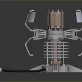 Shiny Metallic Mechanical Mechanism With Multiple Metal Arms Cylindrical Core And Black Cable