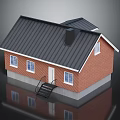 Red Brick House Exterior With Black Roof White Windows White Door Black Stairs And Chimney