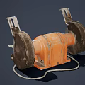 Industrial Bench Grinder With Dual Grinding Wheels Metal Stands Orange Body And Control Panel