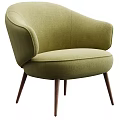 Green Fabric Upholstered Single Sofa With Modern Design Curved Armrests And Wooden Legs