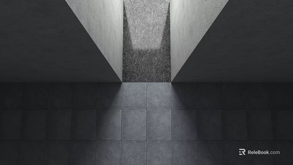 Modern Minimalist Office Corridor With Gray Side Walls Narrow Top Light And Gray Tile Floor 3d model 