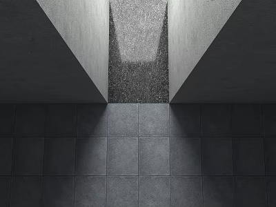 Modern Minimalist Office Corridor With Gray Side Walls Narrow Top Light And Gray Tile Floor 3d model