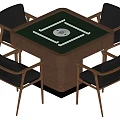 Square Mahjong Table With Green Surface And Wooden Frame And Four Black Seats