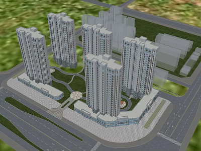 Modern High Rise Residential Complex With Urban Planning And Green Spaces 3d model