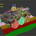 Armored Military Vehicle With Six Wheeled Design And Turret On Grassland Terrain