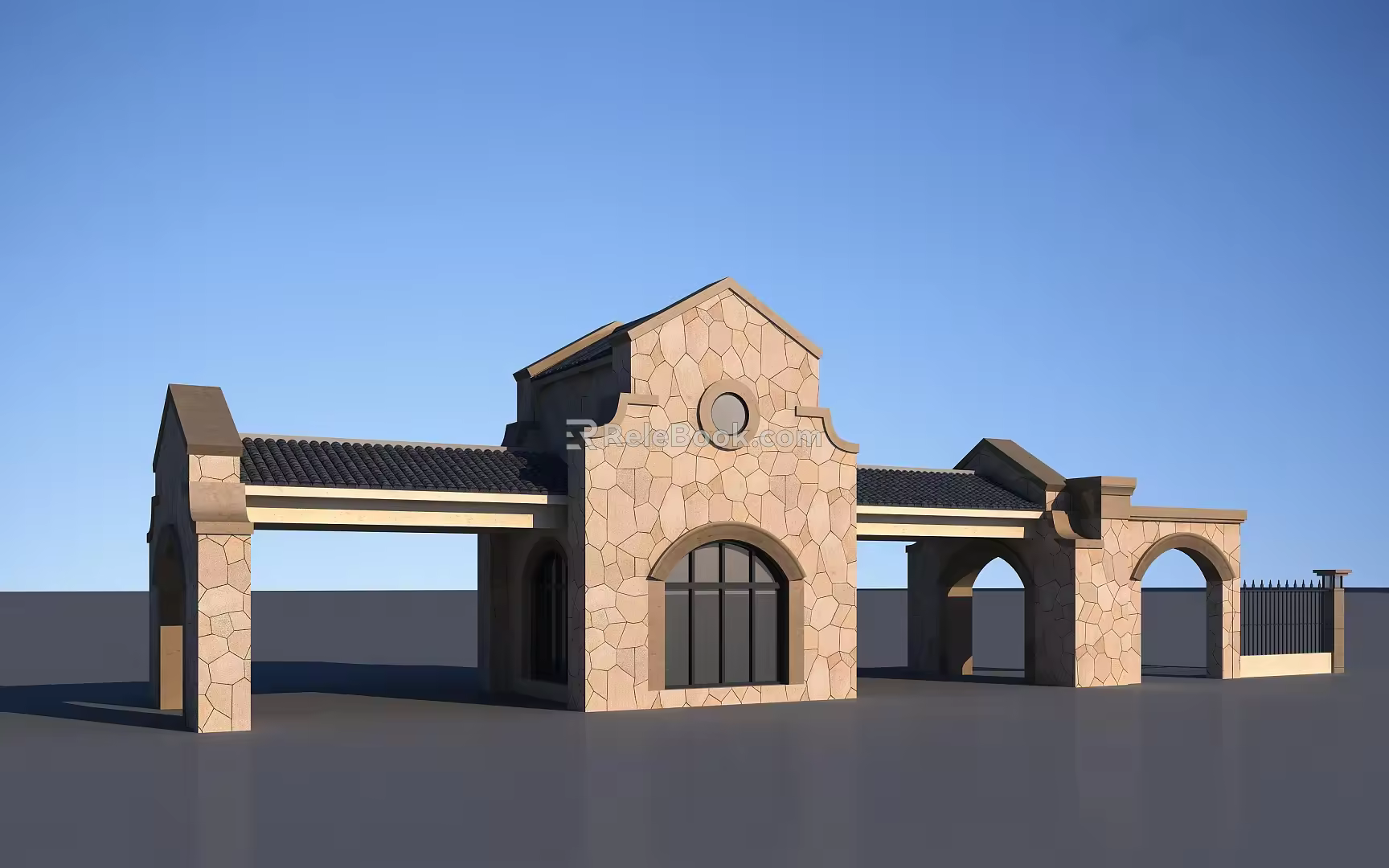 European-style gate, gate, school gate, sentry box 3d model