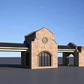 European-style gate, gate, school gate, sentry box 3d model