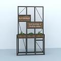 Industrial Metal Grid Design Display Shelving Unit With Signage And Potted Plants