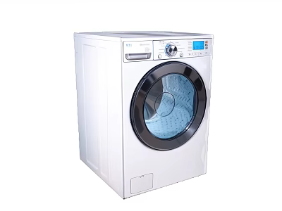 White Front Loading Washing Machine With Digital Display And Control Panel 3d model