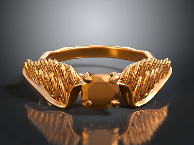 Elegant Gold Fashion Ring With Wing Design And Central Gemstone Decoration 3d model