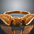 Elegant Gold Fashion Ring With Wing Design And Central Gemstone Decoration