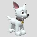 Cartoon White Dog with Brown Collar Yellow Tag Big Ears Round Eyes and Friendly Expression