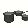 Black Cookware Set With Lids And Handles For Kitchen Cooking 3d model