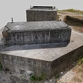 Weathered Concrete Structures With Square Openings Rusty Metal And Grassy Mossy Surroundings