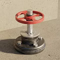 Industrial Valve Featuring Red Wheel Silver Stem And Metal Base On Gray Floor