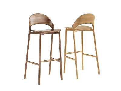 Wooden Bar Stools With Minimalist Design Curved Backrest And Tall Legs In Dark Light Tones 3d model