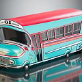 Vintage Turquoise Red Bus Model With Oxford Sign And Decorative Details On Reflective Surface