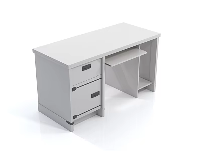 Modern White Desk With Two Drawers And Open Shelf For Home Office Use 3d model