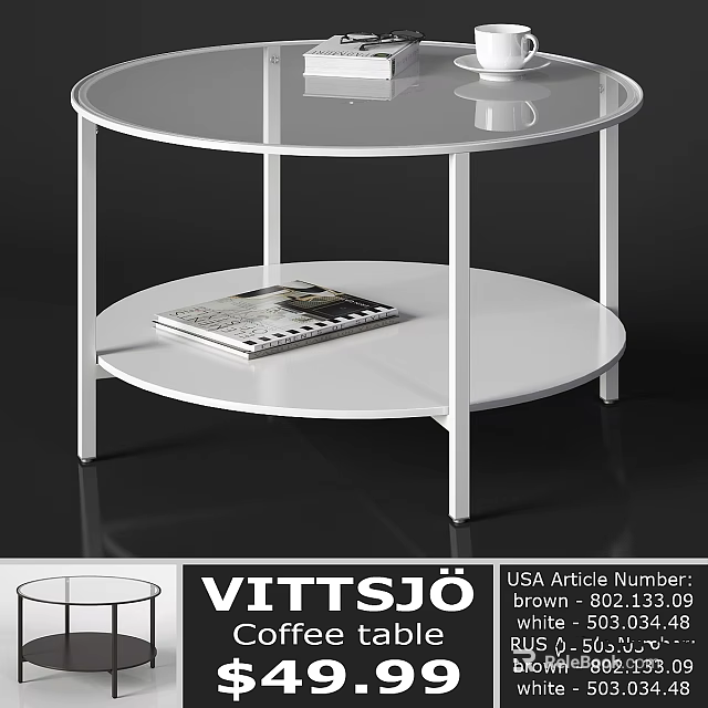 Round Dining Table With White Frame And Two Tier Design Featuring Magazine On Lower Shelf 3d model 