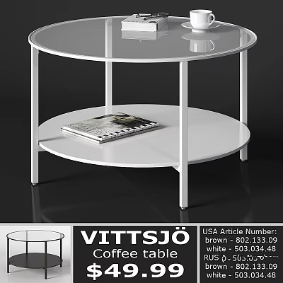 Round Dining Table With White Frame And Two Tier Design Featuring Magazine On Lower Shelf 3d model