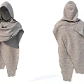 Gray Knitted Hooded Cloak Fashion Garment Two Views Display Design