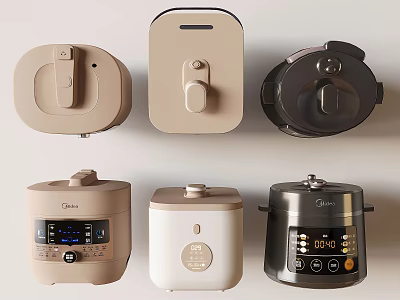 Midea Kitchen Appliances Including Rice Cookers Pressure Cookers In Beige White Black Colors 3d model