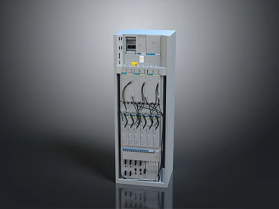 Industrial Electrical Control Cabinet With Digital Display Screen Multiple Ports And Connecting Cables 3d model