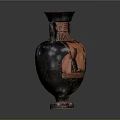 Antique Black Red Sculpted Vase With Two Handles And Intricate Carved Patterns