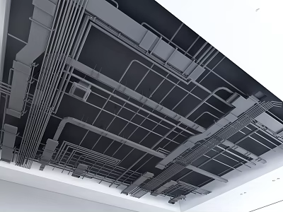 Industrial Exposed Ceiling Design With Metal Frames And Pipeline Structures 3d model