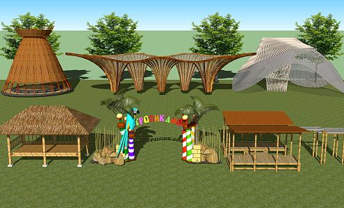 Modern Pavilion Special-shaped Bamboo Pavilion Bamboo Art Gallery Frame Bamboo Shed 3d model