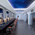 Modern Internet Cafe Interior With Starry Sky Ceiling Gaming Chairs And Computers 3d model