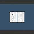 White Switch Plates With Electrical Outlet And Light Switch On Blue Wall 3d model