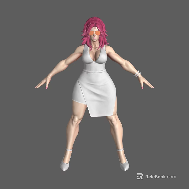 Game Movie Character With Pink Hair Pink Glasses And Muscular Build In White Dress 3d model 