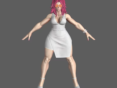 Game Movie Character With Pink Hair Pink Glasses And Muscular Build In White Dress 3d model