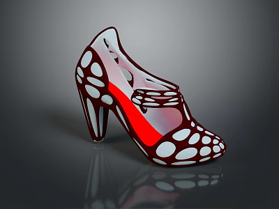 Fashionable High Heels With White Polka Dot Pattern And Red Heel Design 3d model