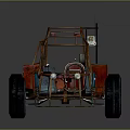 Red Off Road Buggy with Open Metal Frame and Large Off Road Tires