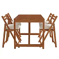 Solid Wooden Dining Table Set With Four Chairs And White Padded Seats 3d model