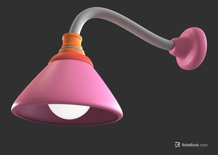Stylish Pink Wall Light With Orange Socket And Gray Curved Arm 3d model