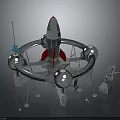 Silver Rocket With Circular Ring Structure And Spherical Components For Space Exploration