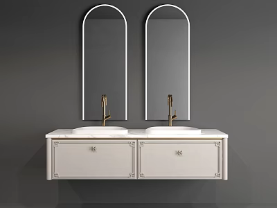 Modern Bathroom Vanity With Double Sinks Arch Mirrors And Marble Countertop 3d model