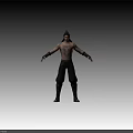 Shirtless Muscular Male Character 3D Model With Dark Pants Boots Arm Guards And Tied Hair