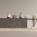 Modern Reception Desk With Marble Countertop Two Staff Members And Computers 3d model