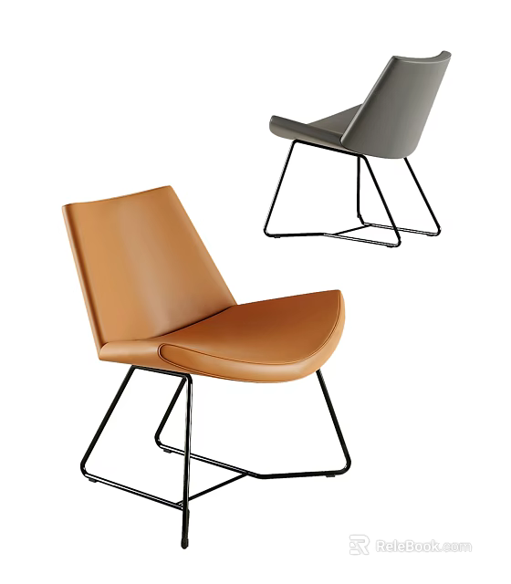 Modern Leisure Chairs Brown And Gray Leather Upholstered With Black Metal Frame 3d model 