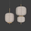 Two Modern Paper Pendant Lights With White Shades And Wooden Frames