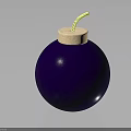 Purple Spherical Bomb With Wooden Cork And Yellow Fuse On Gray Background