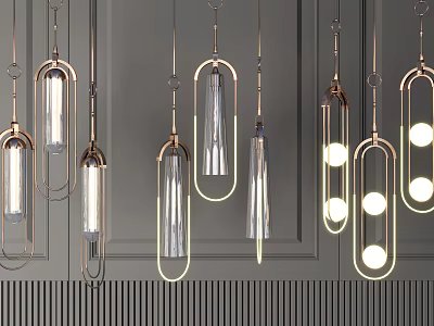 Modern Hanging Pendant Lights With Metal Frames And Glass Shades Design 3d model